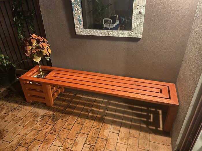 Outdoor Bench With A Built-In Planter I Built For My Girlfriend’s Birthday