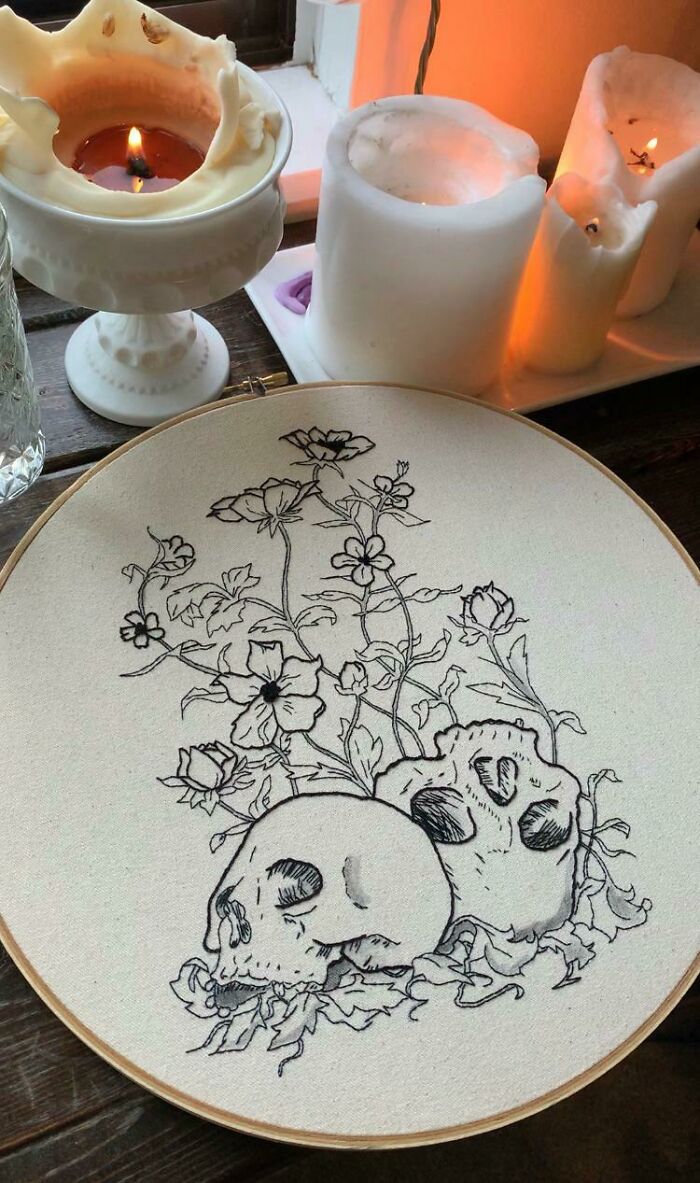 Spooky Embroidery. Charcoal Accents