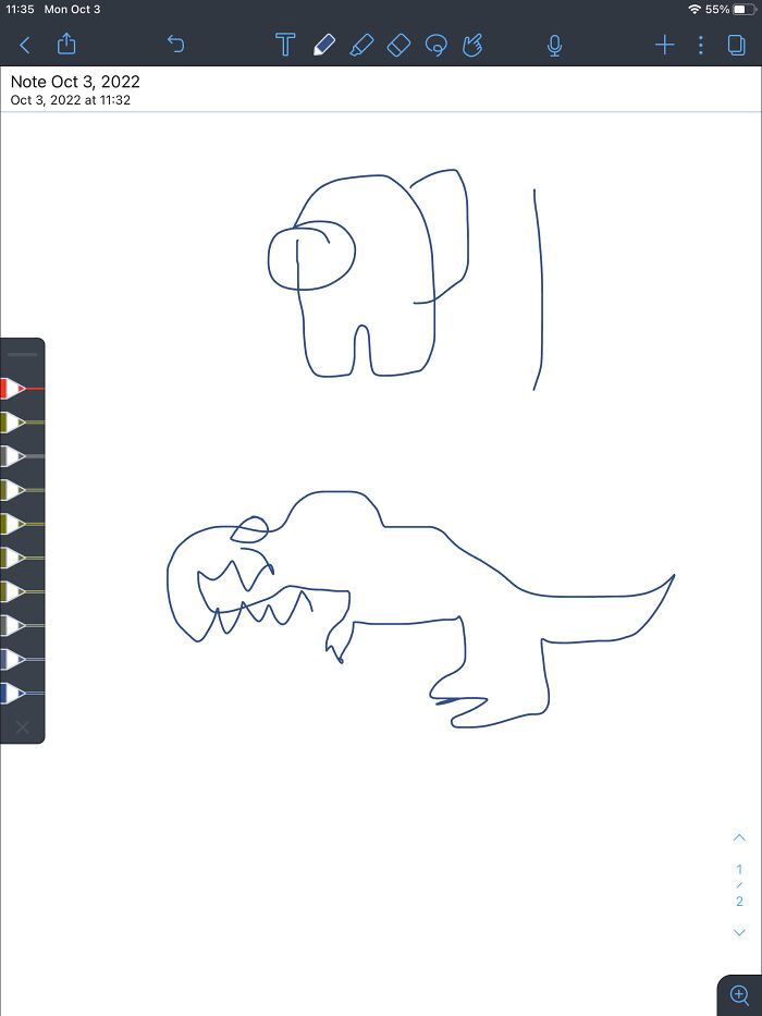 Among Us And Dinosaur, The Among Us Came Out Better Then When I Draw It With My Eyes Open Lol