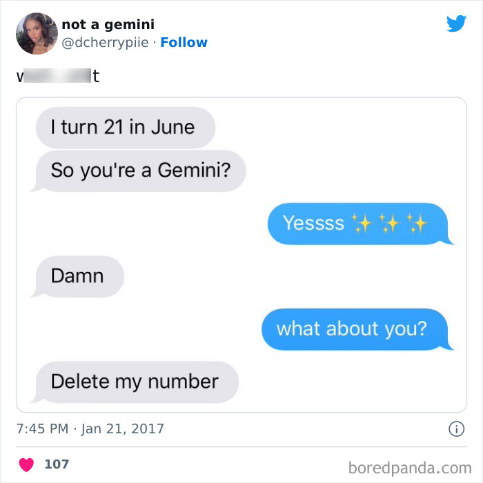 Asking to delete someone's number if you are a Gemini meme