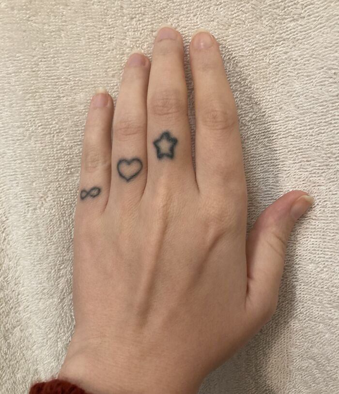 I’m Inked On My Calf, Ankle, Hip, Back, And Forearm As Well, But These Cute Little Ones On My Fingers Are The Ones That Hurt