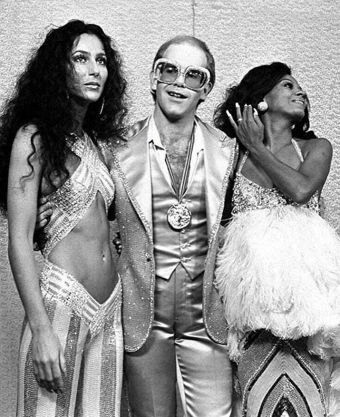 Cher, Elton John y Diana Ross, 1975