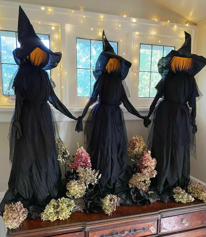 Bewitching Beauties Came To Join The Dinner Party. A Reminder That Outdoor Decorations Can Make A Dramatic Display Inside Too