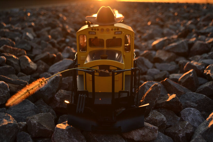 Funny Street Art - Toy Train Sunset