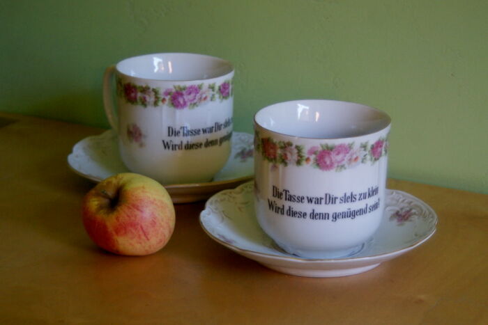 These Big Coffee Cups (No Banana Available, So There's An Apple For Scale)