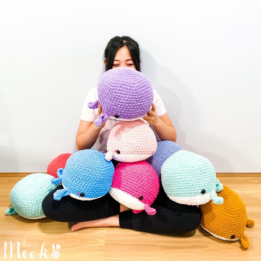 This Is Me With A Bunch Of Giant Crochet Whales