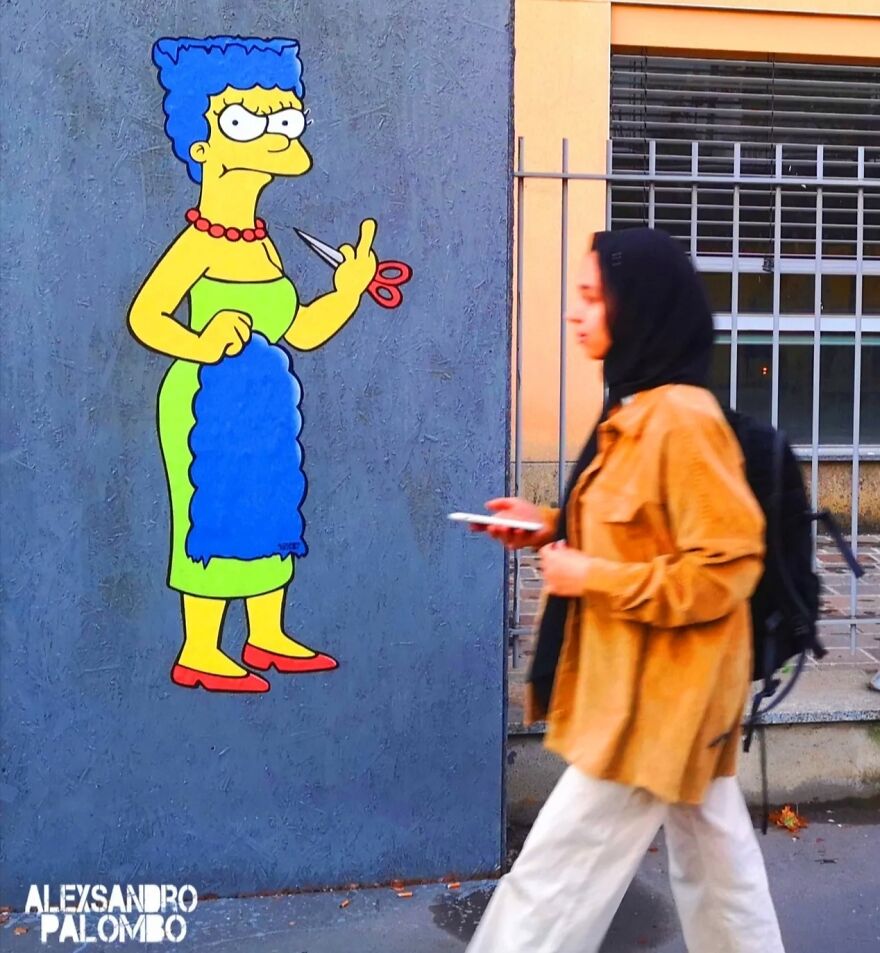 Street Art By Alexsandro Palombo “The Cut 2”
new Mural Of Marge Simpson In Solidarity With Mahsa Amini Appears In Front Milan's Consulate General Of The Islamic Republic Of Iran After Removal