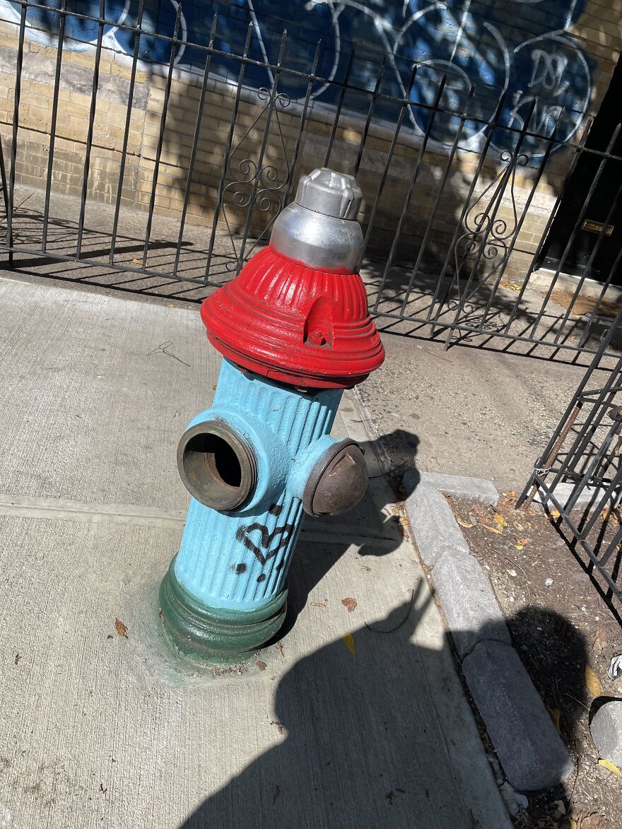 Gorgeous Red And Turquoise Fire Hydrant With Heart And Shadow Peace Sign