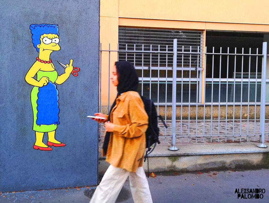Street Art By Alexsandro Palombo “The Cut 2”
new Mural Of Marge Simpson In Solidarity With Mahsa Amini Appears In Front Milan's Consulate General Of The Islamic Republic Of Iran After Removal