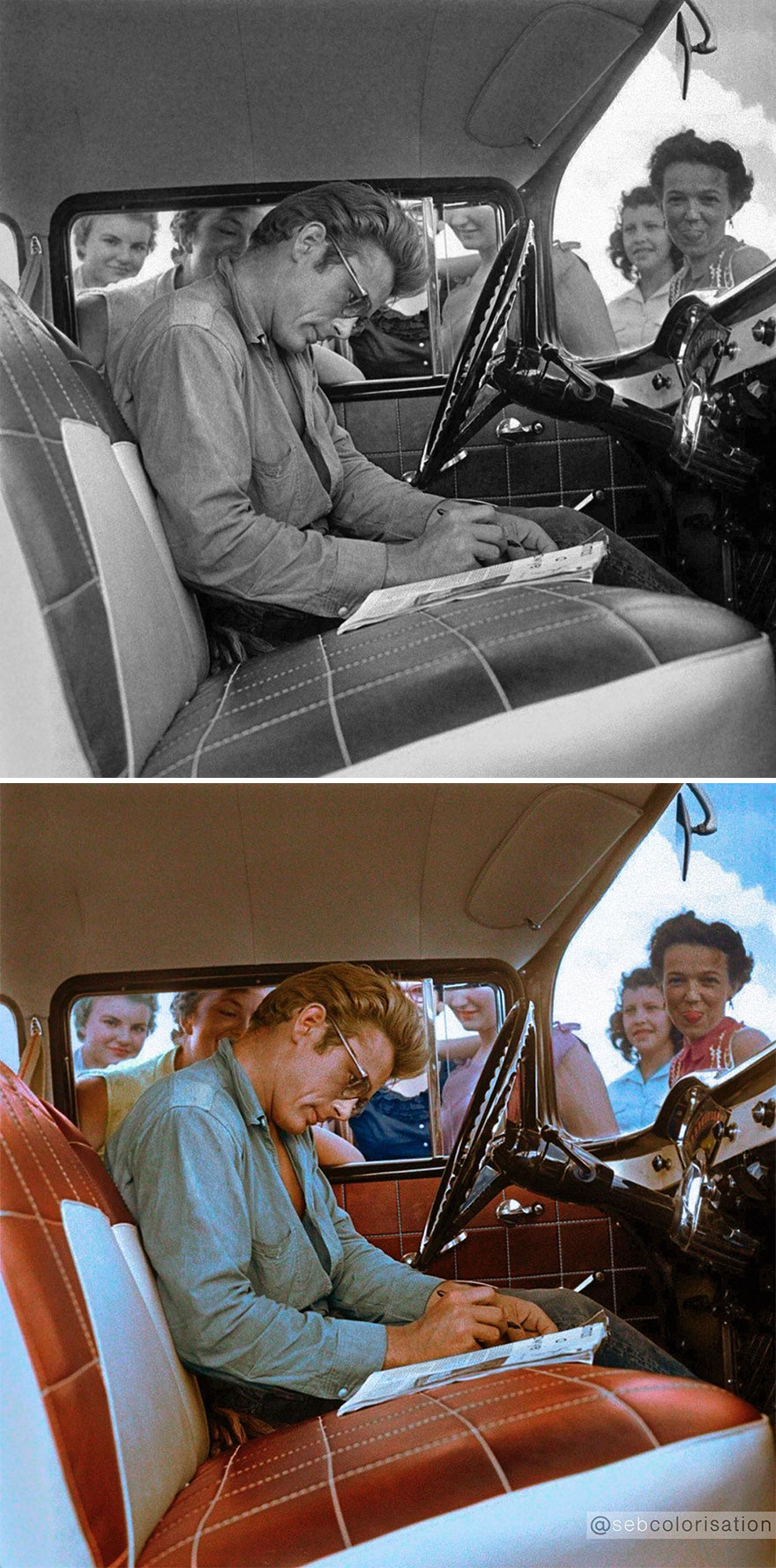 James Dean Signs Autographs In His Car In Marfa, Texas, Photographed By Richard C. Miller, In July 1955