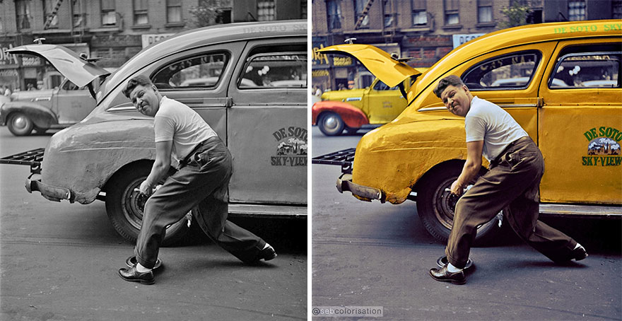 Man Changing A Tire, New York, Photographed In 1946 By Stanley Kubrick