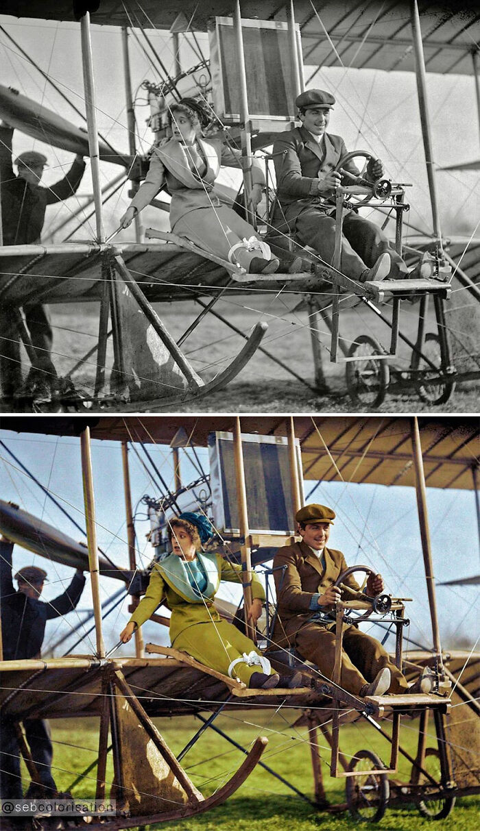 La señorita Lenora Rivero con Anthony Jannus en el avión Rex Smith, 1911