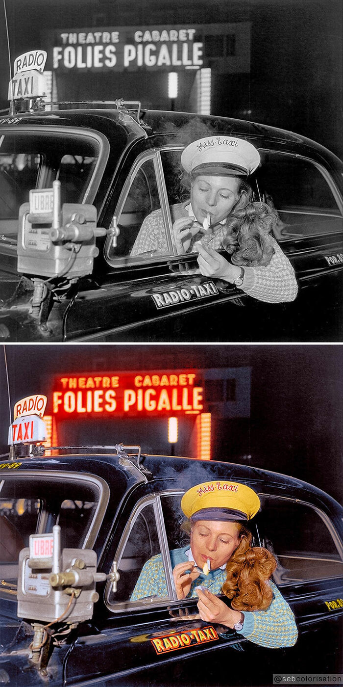 Taxista frente al Pigalle, 1958. Fotografiada por Paul Almasy
