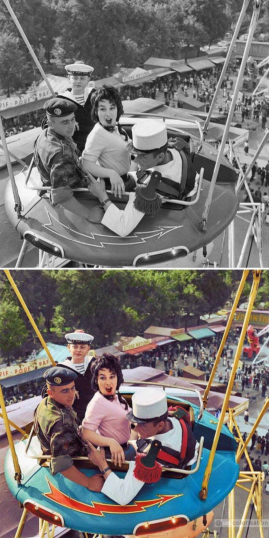 Soldiers And A Girl At The Fun Fair, Paris, 1960, Photographed By Paul Almasy