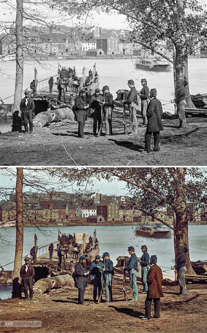 Washington, D.c., Circa 1861. Guards At The Ferry Landing On Mason's Island Examining A Pass. Taken By George N. Barnard