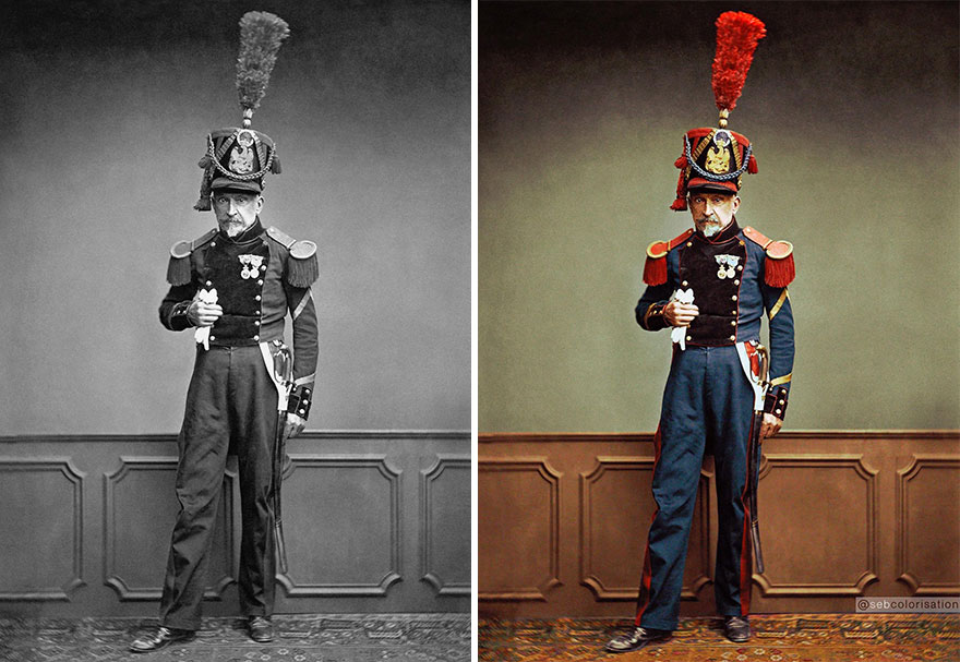 Veteran Soldier Of Napoleon With His Old Uniform On The Anniversary Of Napoleon's Death. Photographed In 1858