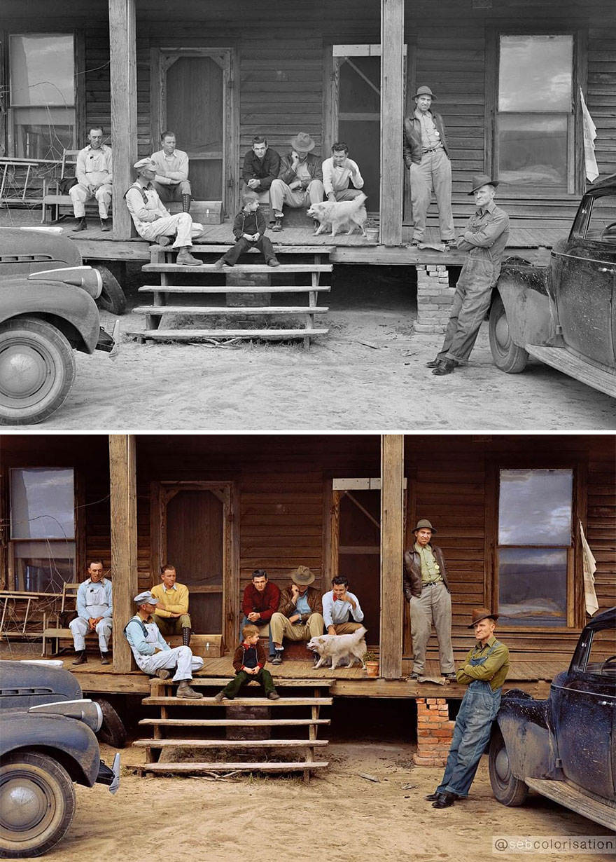 Construction Workers On The Porch Of A Local Boarding House Near Fort Benning, Columbus, Georgia. Photographed By Marion Post Wolcott In December 1940