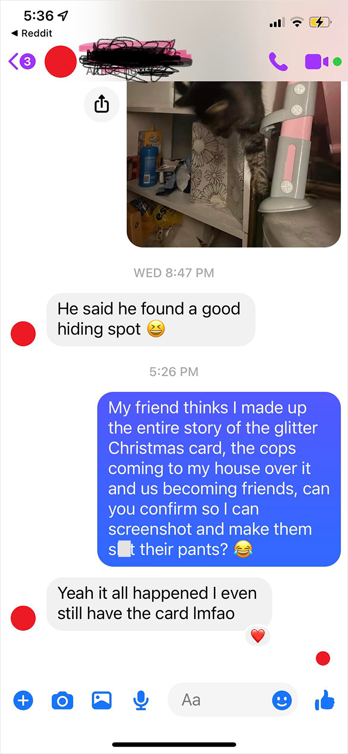 Woman Pranks Her Karen Neighbor By Sending Her A Glitter Bomb For Christmas, Investigating Police Officer Comes Over To Just Laugh About It