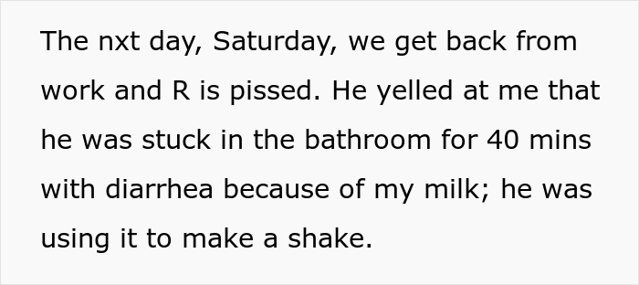 Guy Switches To Regular Milk To Prove His Lactose Intolerant Roommate Is Stealing His Food Guy Switches To Regular Milk To Prove His Lactose Intolerant Roommate Is Stealing His Food