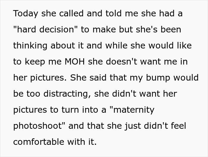 Bride Doesn't Want Her Best Friend In Wedding Photos Because Her "Bump Would Be Too Distracting", She Drops Out Bride Doesn't Want Her Best Friend In Wedding Photos Because Her "Bump Would Be Too Distracting", She Drops Out