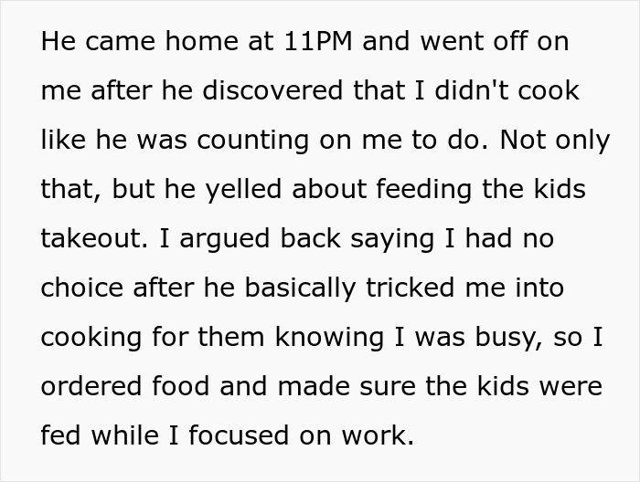 Husband Goes To Meet Friends And Tricks Wife Into Making Dinner For His Kids, Is Livid After Learning She Ordered Takeout Husband Goes To Meet Friends And Tricks Wife Into Making Dinner For His Kids, Is Livid After Learning She Ordered Takeout