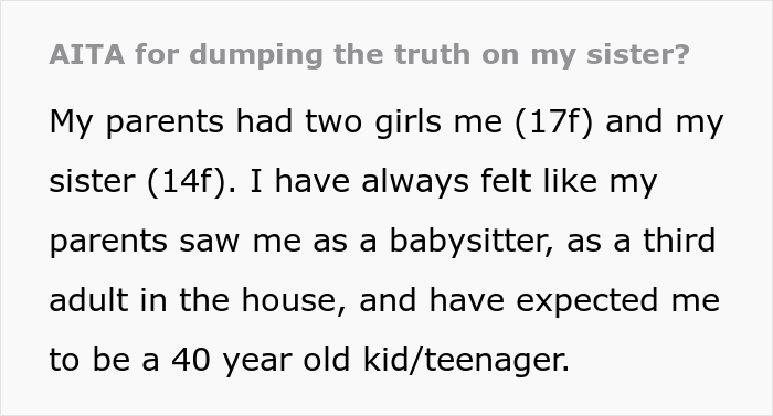 Daughter Treated Like A Maid Decides To Leave Family On Her 18th Birthday, Younger Sister Thinks She’s Being A Jerk Daughter Treated Like A Maid Decides To Leave Family On Her 18th Birthday, Younger Sister Thinks She’s Being A Jerk
