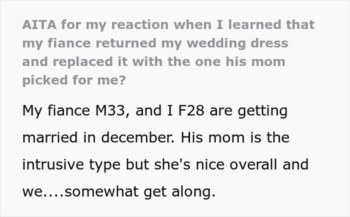 Man Returns His Fiancée’s Wedding Dress To Respect His Mom’s “Vision”, Gets Screamed At Man Returns His Fiancée’s Wedding Dress To Respect His Mom’s “Vision”, Gets Screamed At