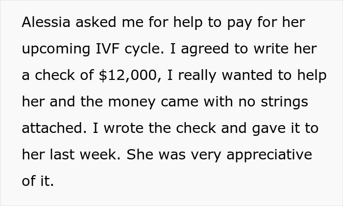 Woman Helps Her Infertile Friend With The Next IVF Cycle, Then Finds Out She Mocked Her Behind Her Back, Cancels The Check