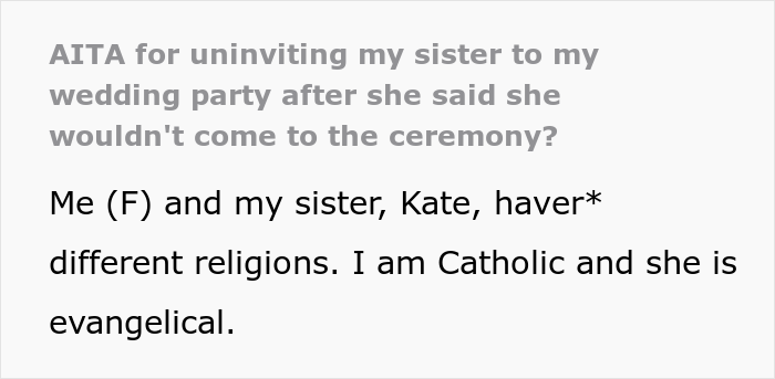 Evangelical Sister Gets Crossed Out From The Wedding Guest List After She Gets Into Religious Argument With Catholic Bride