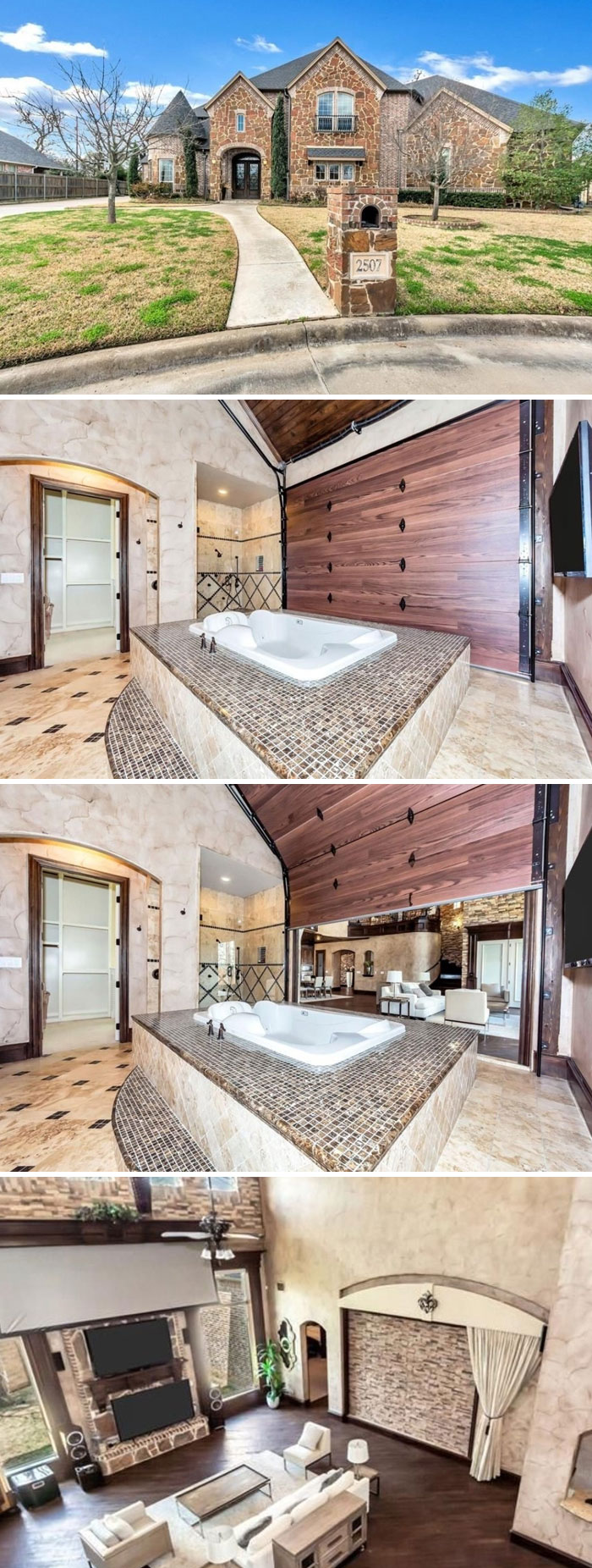 Alright, This House Has One Of The Weirdest Features I've Ever Seen, Which Is Saying Something: It Has A Garage Door. In The Master Bathroom. That Opens To The Family Room. Do With That What You Will