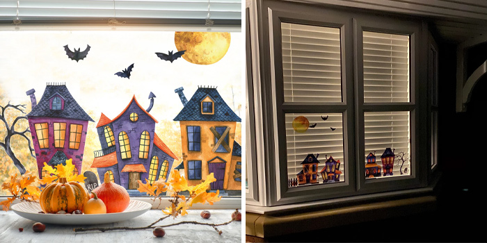 Halloween Haunted Village Window Stickers