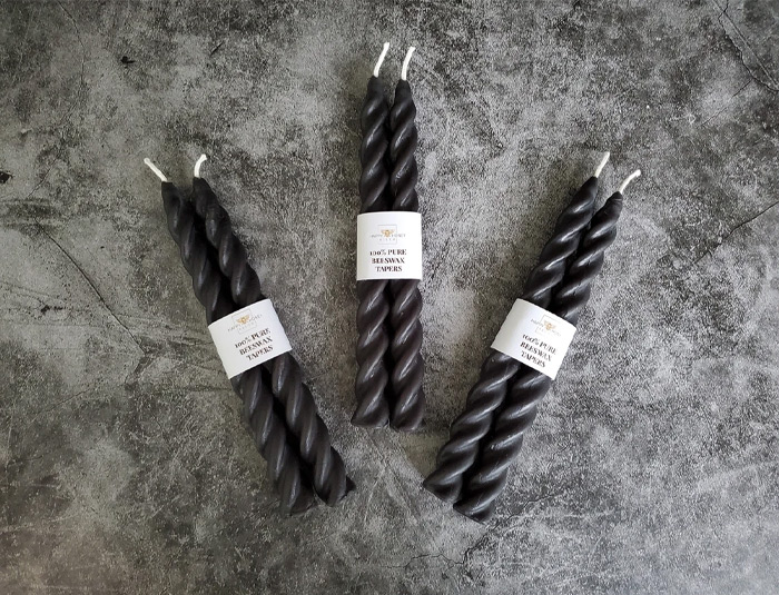 Black Twisted Taper Beeswax Candles