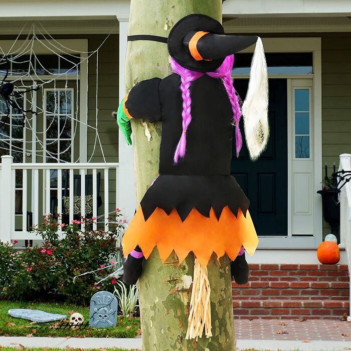 Crashing Witch Into Tree Halloween Decoration