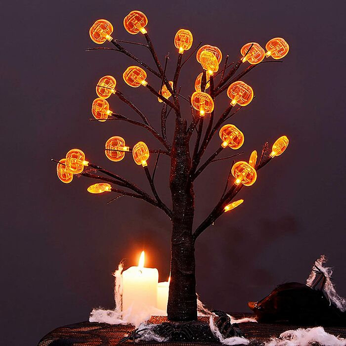 Battery Operated Birch Tree With 24 DIY Pumpkins