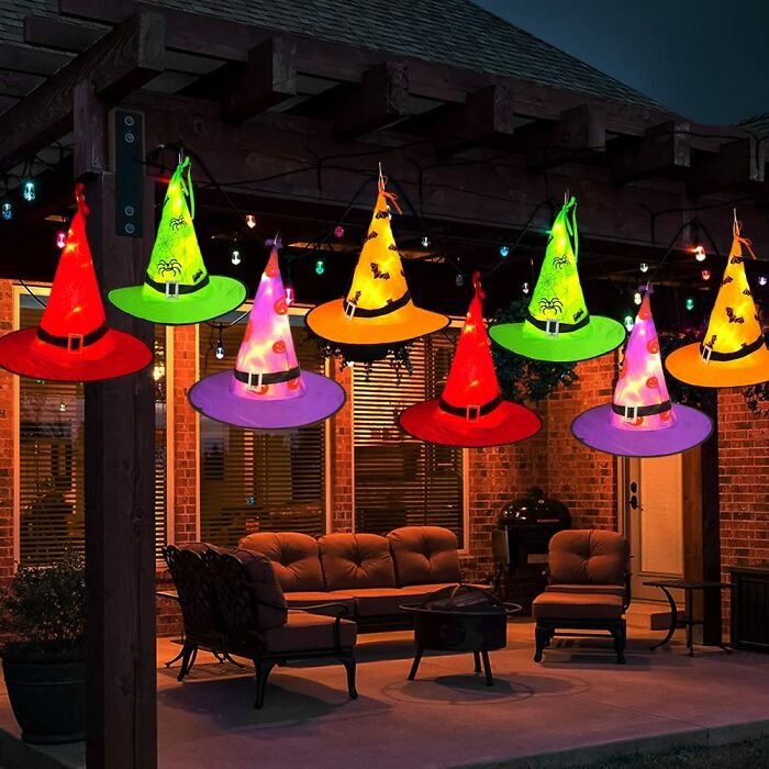 Hanging Lighted Glowing Witch Hats