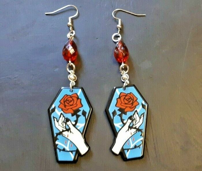 Creepy Coffin Earrings, Made For A Friend