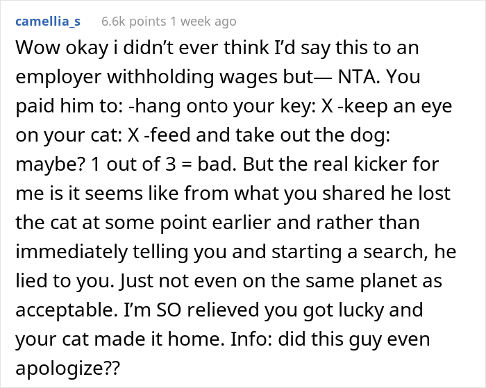 16 Y.O. Loses His Neighbor's Cat That He Was Supposed To Pet Sit, His Mom Is Upset About The Neighbors Refusing To Pay For His Work 16 Y.O. Loses His Neighbor's Cat That He Was Supposed To Pet Sit, His Mom Is Upset About The Neighbors Refusing To Pay For His Work