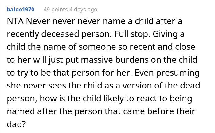 “[Am I A Jerk] For Telling My Wife I Don’t Want To Name Our Child After Her Late Husband?”