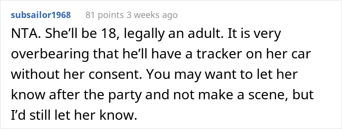 Stepmom Asks If She Should Tell Stepdaughter That Her Dad Installed A Tracking Device In A Car He Gifted Her