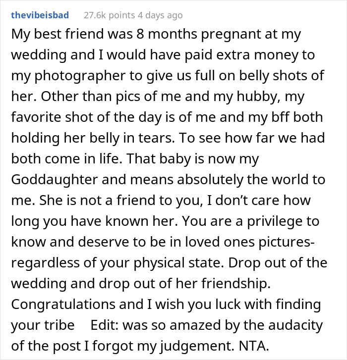 Bride Doesn't Want Her Best Friend In Wedding Photos Because Her "Bump Would Be Too Distracting", She Drops Out Bride Doesn't Want Her Best Friend In Wedding Photos Because Her "Bump Would Be Too Distracting", She Drops Out