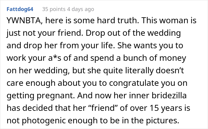 Bride Doesn't Want Her Best Friend In Wedding Photos Because Her "Bump Would Be Too Distracting", She Drops Out Bride Doesn't Want Her Best Friend In Wedding Photos Because Her "Bump Would Be Too Distracting", She Drops Out