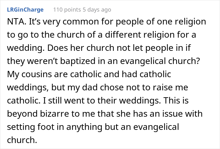 Evangelical Sister Gets Crossed Out From The Wedding Guest List After She Gets Into Religious Argument With Catholic Bride Evangelical Sister Gets Crossed Out From The Wedding Guest List After She Gets Into Religious Argument With Catholic Bride