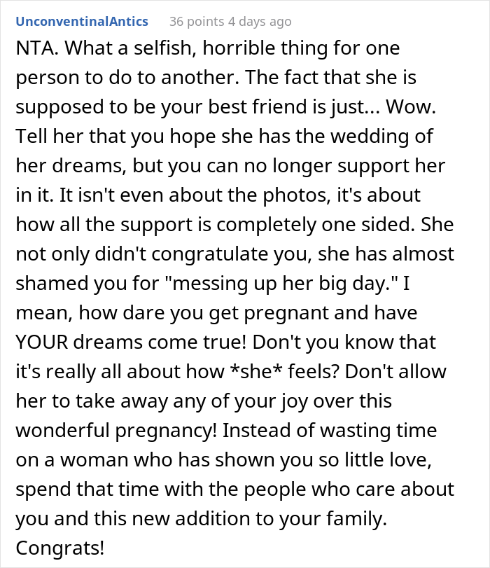 Bride Doesn't Want Her Best Friend In Wedding Photos Because Her "Bump Would Be Too Distracting", She Drops Out Bride Doesn't Want Her Best Friend In Wedding Photos Because Her "Bump Would Be Too Distracting", She Drops Out