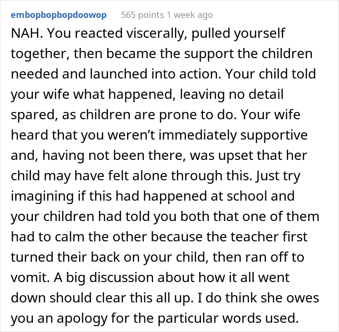 Husband Gets Schooled By Wife After He Has A Physical Nauseating Reaction To His Daughter Breaking Her Arm In Half, Wonders If He Deserved It Husband Gets Schooled By Wife After He Has A Physical Nauseating Reaction To His Daughter Breaking Her Arm In Half, Wonders If He Deserved It