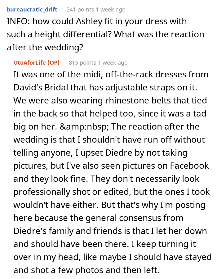This Woman Is Told She's No Longer A Bridesmaid And Has To Take Pictures Instead, So She Just Leaves The Wedding