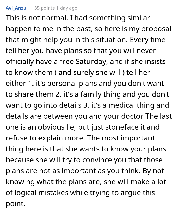 “My Boss Implied That I Need Her Permission To Do Things On My Days Off” “My Boss Implied That I Need Her Permission To Do Things On My Days Off”
