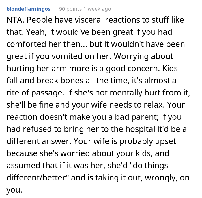 Husband Gets Schooled By Wife After He Has A Physical Nauseating Reaction To His Daughter Breaking Her Arm In Half, Wonders If He Deserved It Husband Gets Schooled By Wife After He Has A Physical Nauseating Reaction To His Daughter Breaking Her Arm In Half, Wonders If He Deserved It