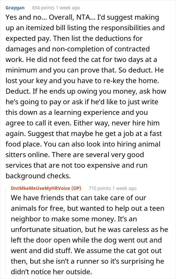 16 Y.O. Loses His Neighbor's Cat That He Was Supposed To Pet Sit, His Mom Is Upset About The Neighbors Refusing To Pay For His Work 16 Y.O. Loses His Neighbor's Cat That He Was Supposed To Pet Sit, His Mom Is Upset About The Neighbors Refusing To Pay For His Work