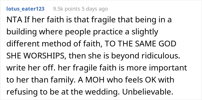 Evangelical Sister Gets Crossed Out From The Wedding Guest List After She Gets Into Religious Argument With Catholic Bride Evangelical Sister Gets Crossed Out From The Wedding Guest List After She Gets Into Religious Argument With Catholic Bride