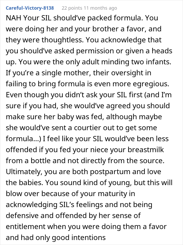 "I Don't Know What She Expected Me To Do": Disgusted Woman Berates SIL For Breastfeeding Her Baby "I Don't Know What She Expected Me To Do": Disgusted Woman Berates SIL For Breastfeeding Her Baby